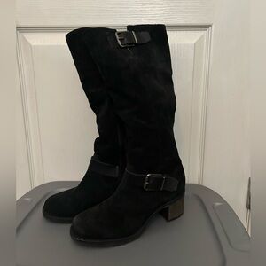 Dune London Twiggie Black Suede Knee-High Boots